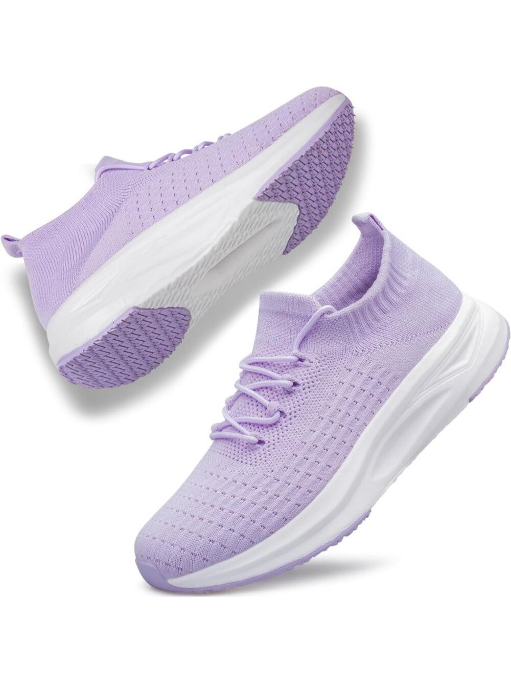 Womens Light Purple Comfort Sock Lightweight Closed Toe Athletic Running Sneaker
